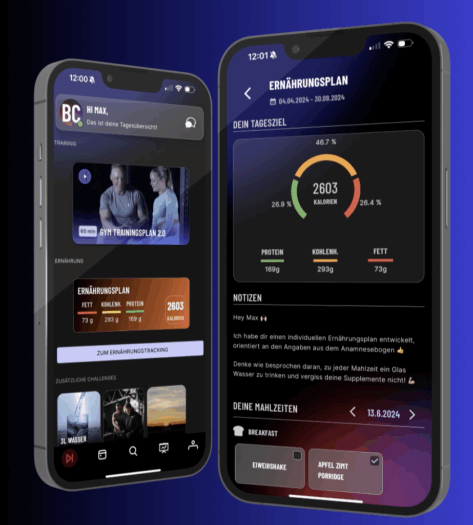 Individueller Ernährungsplan in der BodyControl-App auf dem Smartphone